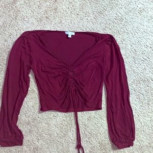 Papaya Maroon V cut crop top.